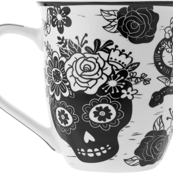Gifts 14 oz Black and White Boho Mug Sugar Skull - Cute Coffee and Tea Mug - Cer - Picture 3 of 4